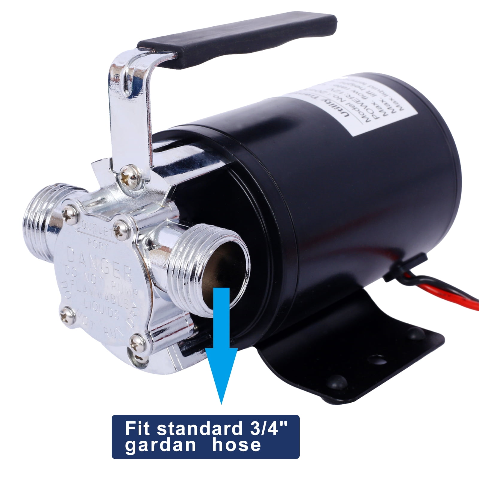 DC 12-Volt 1/10HP 330GPH Battery Powered Mini Portable Electric Utility Sump Transfer Water Pump with Water Hose Kit Black