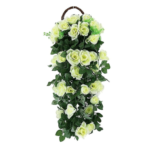 Fesfesfes Artificial Hanging Baskets with Flowers for Outdoors Fake Hanging Plants for Spring Summer Porch Home Decoration Artificial Flower Arrangement Baskets White