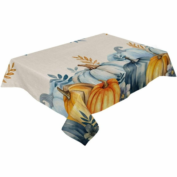 Blue Gold Pumpkins Rectangle Tablecloths 54x109,Thanksgiving Fall Eucalyptus Leaves Table Cloth Table Cover Indoor/Outdoor Tabletop Decor for Wedding Holiday Party Dinner Baby Shower