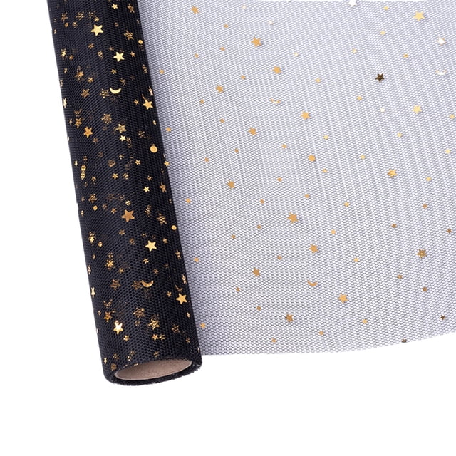 SLYNSHome Decorative Mesh Ribbbon Rolls,14.7 ft Black Glitter Tulle Fabric Rolls,Sparkling Spool Ribbon Sequin Netting for Flower Gift Wrapping Wedding Party Decoration