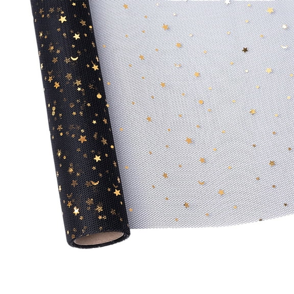 hulanddfd Gift Wrapping Mesh Fabric, 177.17"x18.9" Colorful Star Sequin Reusable Mesh Fabric for Christmas Birthday Gift Packaging and Party Decor Black