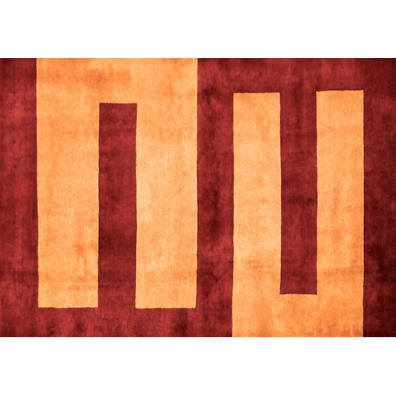 Ahgly Company Indoor Rectangle Abstract Orange Modern Area Rugs, 2' x 3'