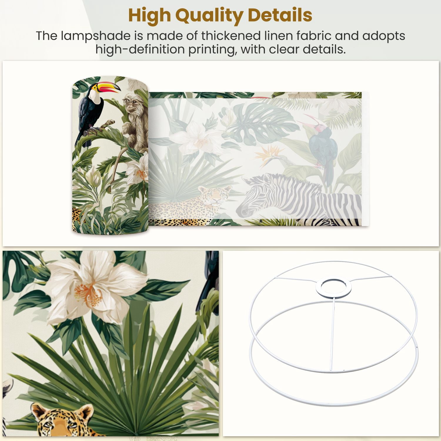 Linen Drum Lamp Shades exotic trees animals tropical jungle monkey zebra bird 13" x 13" x 10" Lampshade for Table Lamps Floor Lamps Lamp Shade Replacement Easy Assembly Required