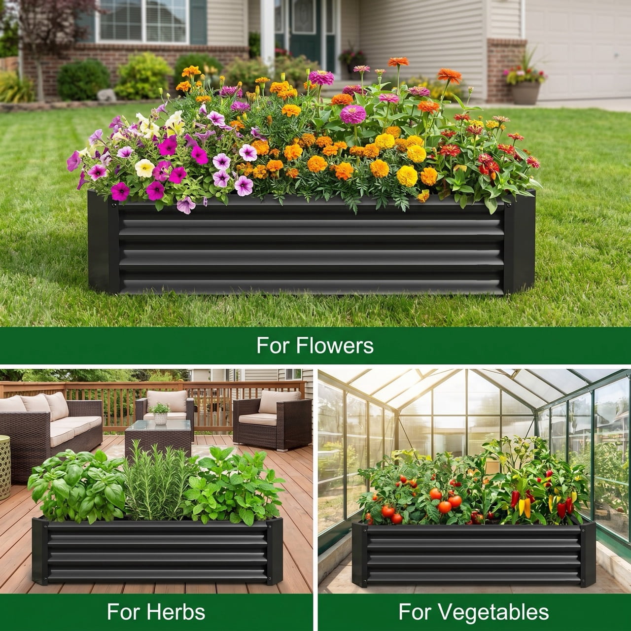 Metal Raised Garden Bed, Galvanized Rust-Proof Open-Bottom Rectangle Raised Planter Box for Vegetables Herbs Flowers Plants, Outdoor Garden Bed 4x2x1ft Black