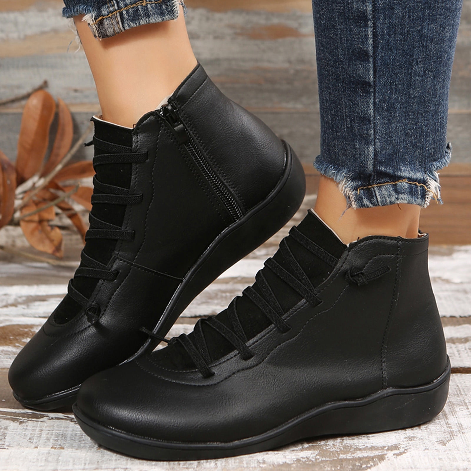 flat dress boots for women Vepose Women's 9682 Ankle Boots Buckle Short Booties Wo  VEPOSE SHOES convenient heel These pumps perfectly designed with comfortable lining OUTLET: Women's Flat Boots up