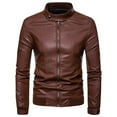 thumbnail image 2 of Maoxin Men's Jacket Men's Winter Long Sleeved Leather Motorcycle Jacket Zipper Coat Long Sleeve Hoodless Faux Leather Outwear Jacketss for men Brown M, 2 of 7