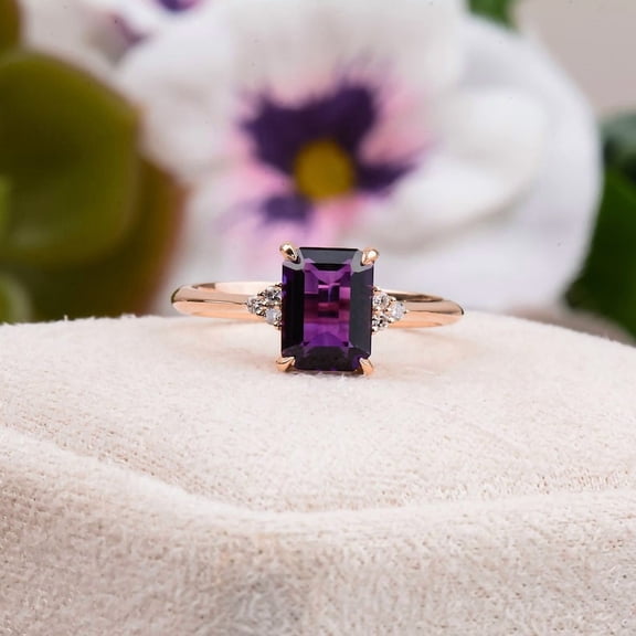 natural amethyst ring purple gemstone promise ring cushion cut February birthstone ring silver ring
