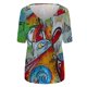 thumbnail image 3 of Puntoco Tallas grandes Mujer Manga corta Impreso Cuello en V Tops Camiseta Blusa Puntoco Puntoco-4025, 3 of 4