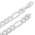 thumbnail image 2 of 9.5mm Large .925 Sterling Silver Diamond-Cut Flat Figaro Chain Necklace, 30 inches + Gift Box, 2 of 7