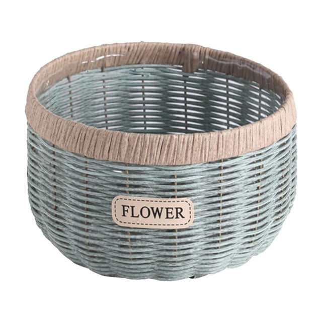 COM1950s Plastic Woven Storage Basket, Farmhouse Planter Pot for Home Decor, Handmade Rattan Look Container for Succulents or Flowers