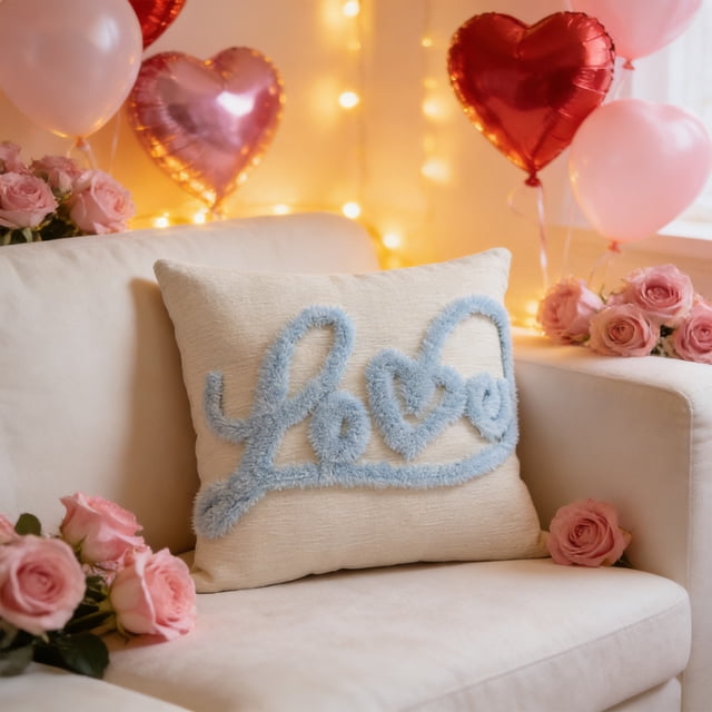 17.7x17.7in Valentines's Day Heart Embroidered Pillowcase