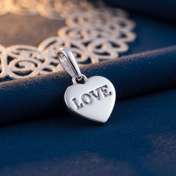 Vinali 14K Solid White Gold "Love" Heart Pendant for Women & Teens