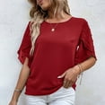 thumbnail image 2 of YYDGH Women's Swiss Dot Petal Short Sleeve T-Shirts Crew Neck Solid Color Casual Loose Tops Blouses Red XXL, 2 of 8