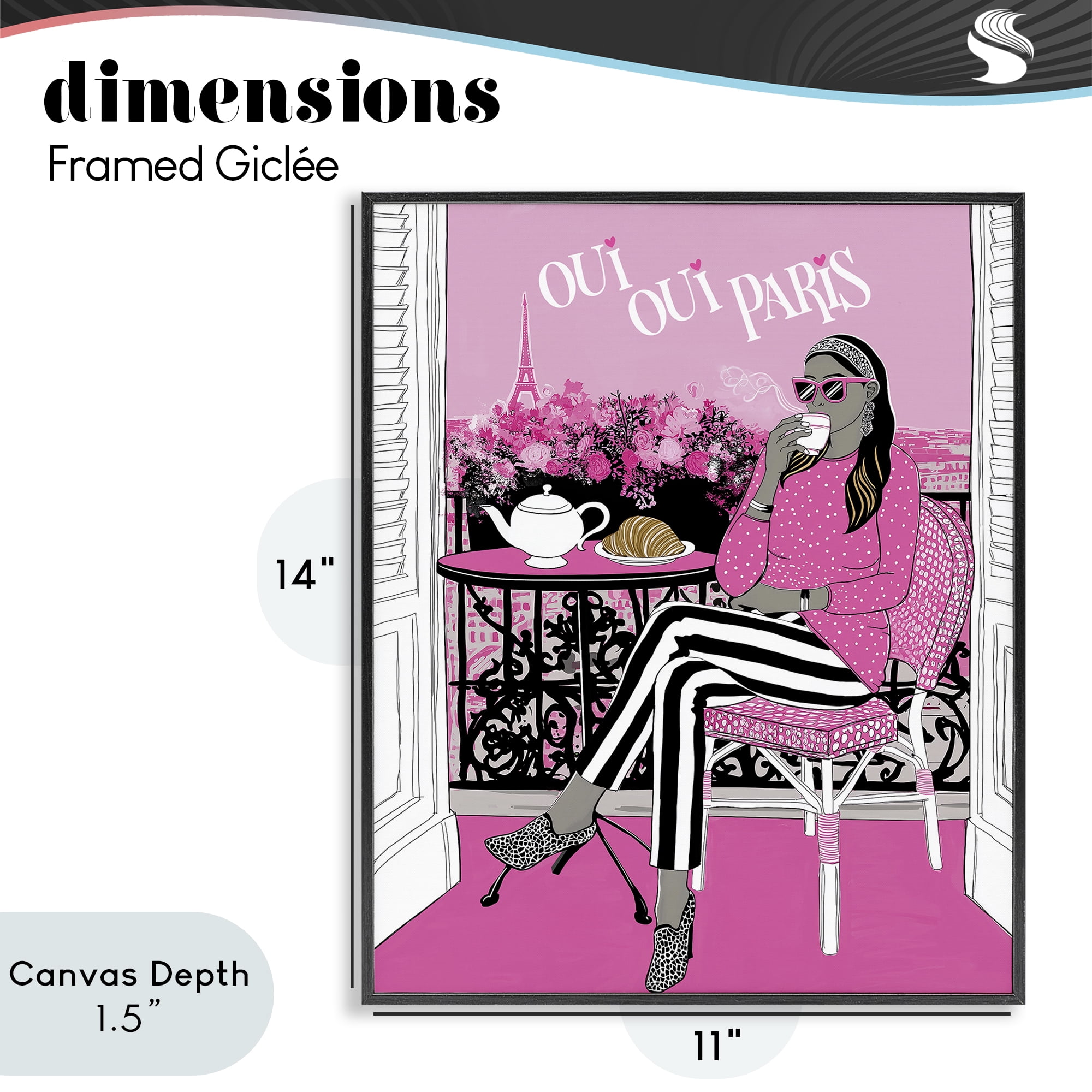 Stupell Industries Oui Oui Parisian Cafe Morning Black Framed Giclee Art, design by Jess Stempel
