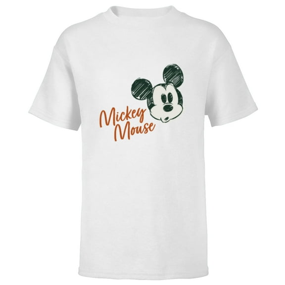 Disney Mickey Mouse Classic Retro Vintage Sketch Face & Name - Short Sleeve T-Shirt for Kids - Customized-White