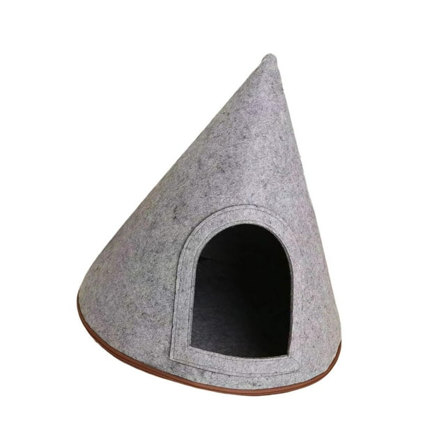 Nido de gato de fieltro, nido de mascotas semi cerrado, casa de cuevas semi -semienclosa triangular transpirable, acogedora cama de carpa para mascota