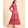 thumbnail image 3 of Moomaya Printed Flared Maxi Dress For Women, V-Neck Long Sleeve, Chiffon Maxi Dress, 3 of 9