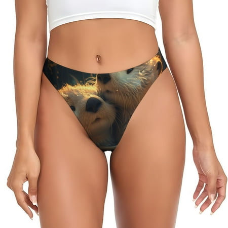 Adobk Adorable Otter Pair Hug Print Seamless Women Underwear Thongs No Show Ladies Thong No Line Breathable Comfortable Panties Undies for Women-3X-Large