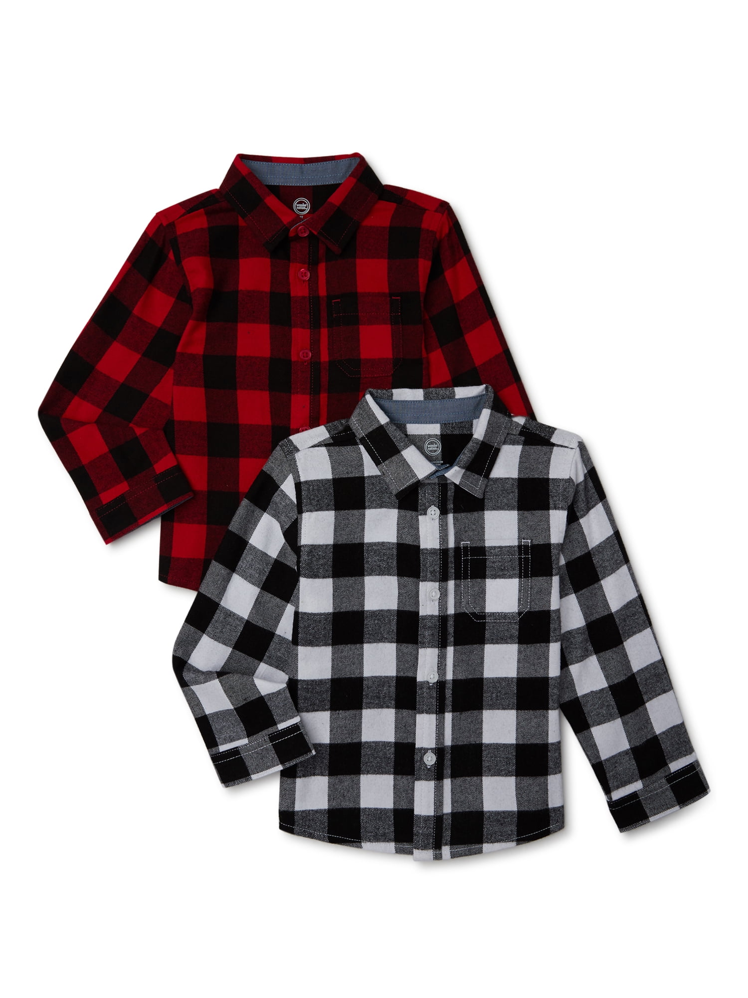 Wonder Nation Baby and Toddler Boys’ Flannel Shirts, 2Pack, Sizes 12M5T