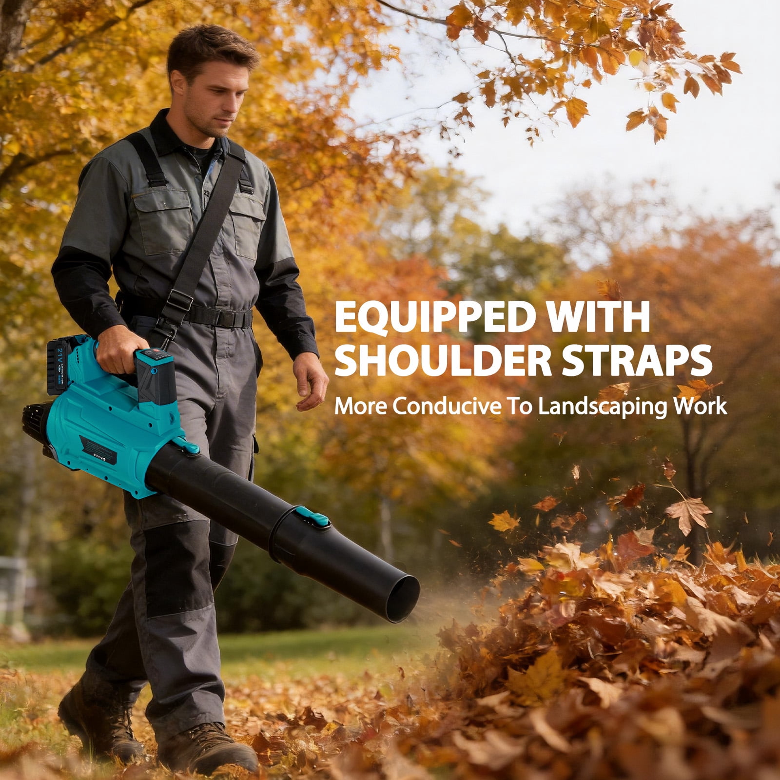 LZNIOZ 21V Cordless Leaf Blower, 580 CFM 200 MPH with 2 Batteries, 6-Speed Handheld Blower, Blue