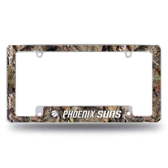 Phoenix Basketball Suns Chrome Metal License Plate Frame with Bold Mossy Oak Camouflaged Camo Design