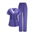 thumbnail image 2 of Domzest 2 Piece Scrub Sets for Women V-Neck Short Sleeve Scrub Top & Elatic Straight Leg Pants Medical Uniform for Nurses Purple M, 2 of 7