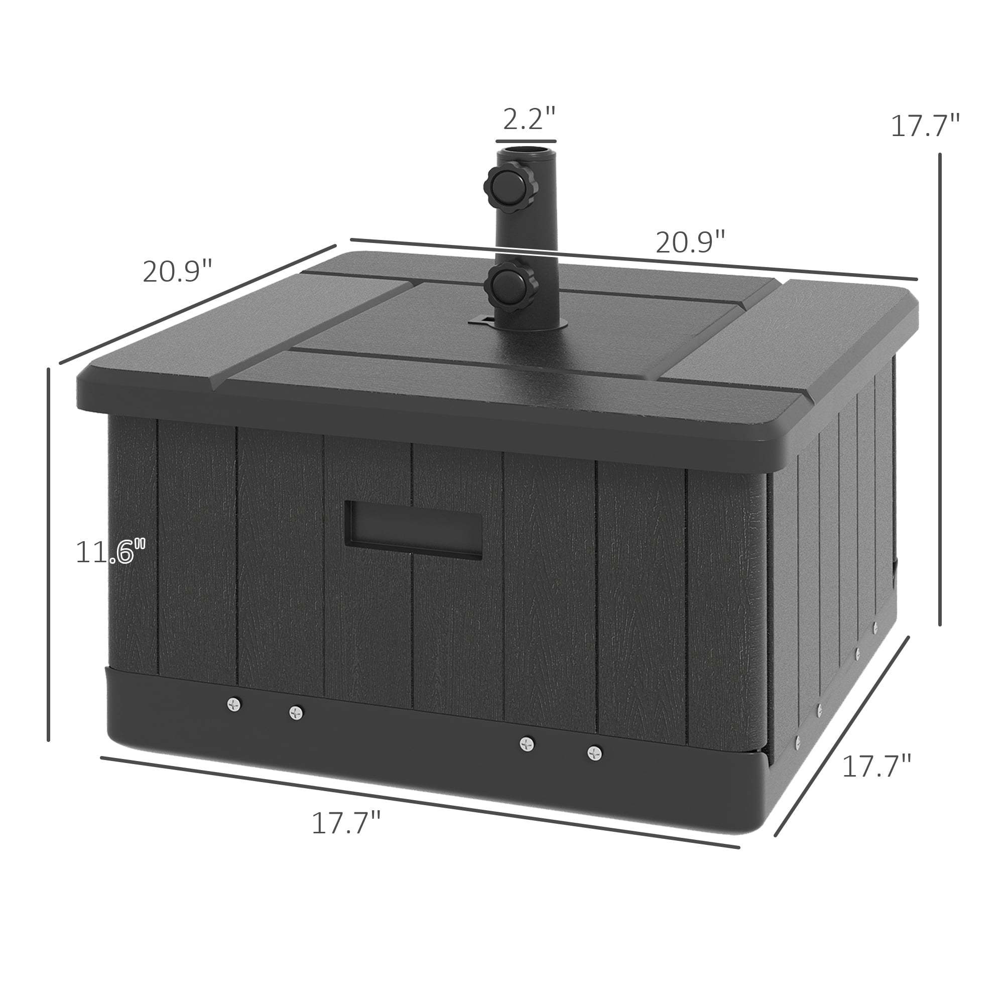 Outsunny 3-in-1 Outdoor Umbrella Base with Wheels and Handles, Coffee End Table, Flower Box Planter with Hole, 175 lbs. Capacity, Black