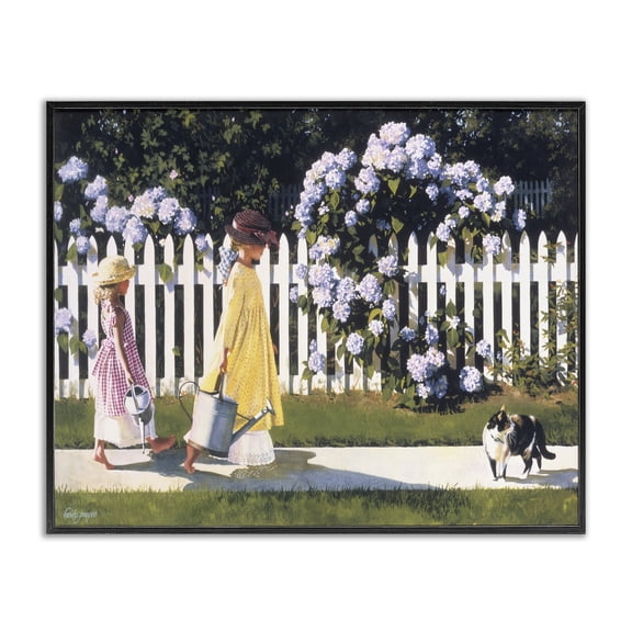 Stupell Industries Farmhouse Girls Gardening Picket Fence Black Framed Giclee Art, 14 x 11, by Heide Presse