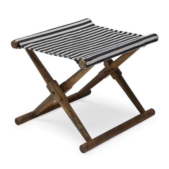 3R Studios Mango Wood Folding Stool with Black and White Cotton Fabric