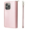 thumbnail image 3 of for iPhone 15 Pro Wallet Case with Zipper Pocket, PU Leather Card Holder Cover, Kickstand Magnetic Clasp Wrist Strap Heavy Duty Shockproof Protective Phone Case for iPhone 15 Pro, Rosegold, 3 of 8