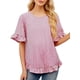 thumbnail image 2 of Camisa Informal Holgada A Rayas de Media con Cuello Redondo y Volantes para Mujer Raya Roja M, 2 of 7