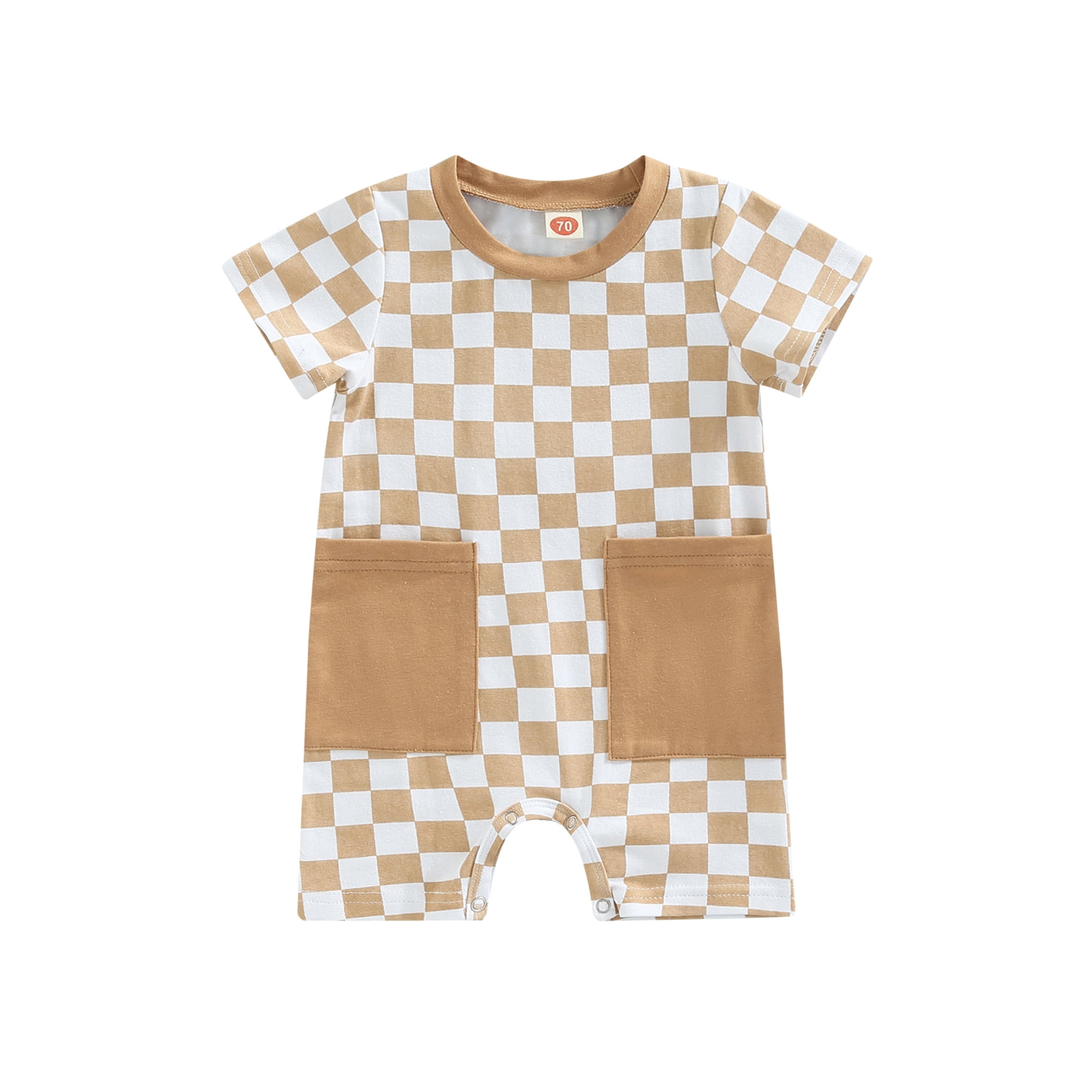 Multitrust Newborn Baby Boys Jumpsuit Checkerboard Plaid Print Short Sleeve Romper Bodysuit Playsuit Outfit Summer Clothes, Infant Unisex, Size: 18-24