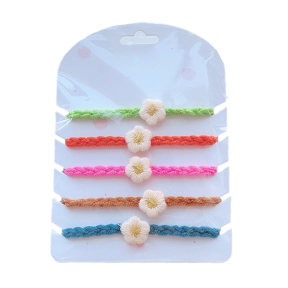 5PCS Newborn Puppy ID Collars, Adjustable Soft Knitting Woolen Yarn Cute Solid Color Flower Decor Identification Bands Necklace Loop for Dog Cat Puppy Kitten Whelping