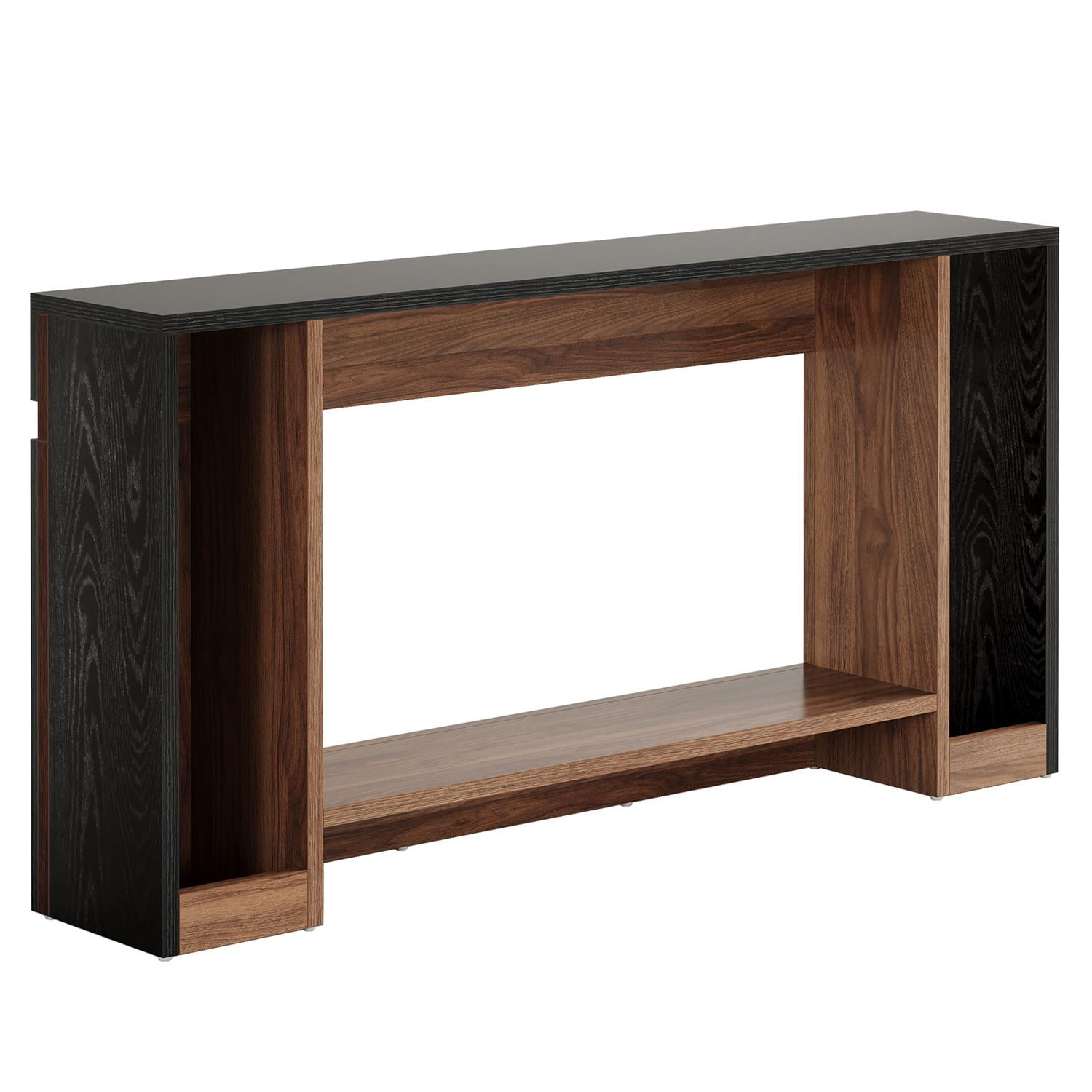 Demi Bonn 62" Modern Two Tone Wood Console Table, Stylish Living Room Storage Display Unit, Coffee Table for Living Room, Black