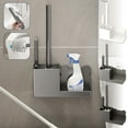 thumbnail image 1 of Cepillo de inodoro montado en la pared, sin taladro | Juego de limpieza de baño de plástico | Estantería integrada de rascador y almacenamiento | Base de drenaje | Negro, Blanco Gris | Organizador, 1 of 7
