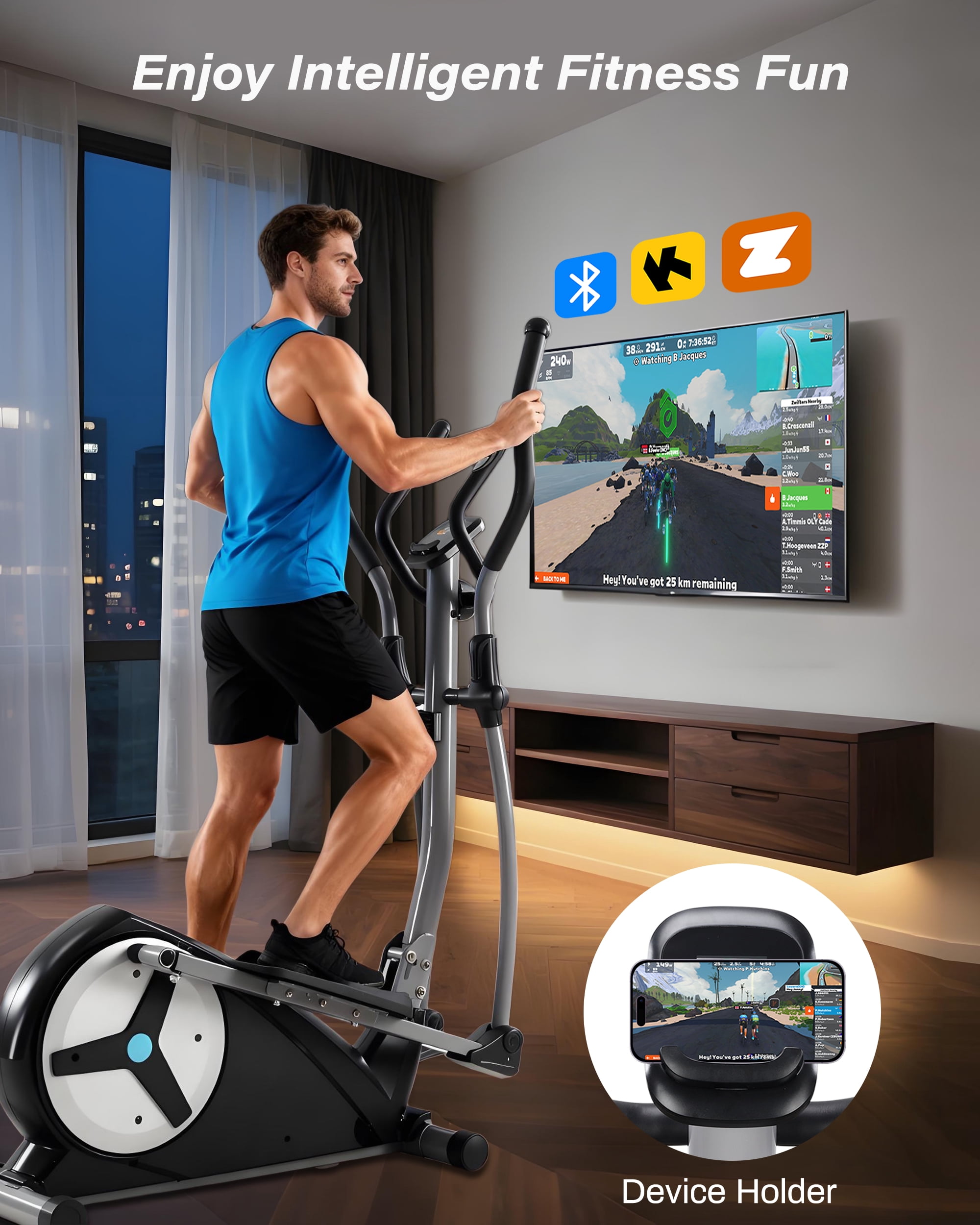 Elliptical Exercise Machine with 16 Resistance Levels, Hyper-Quiet Magnetic Elliptical Machine for Home with 15.5" Stride, 350LBS Loading Capacity, Backlit LCD Monitor, App Bluetooth