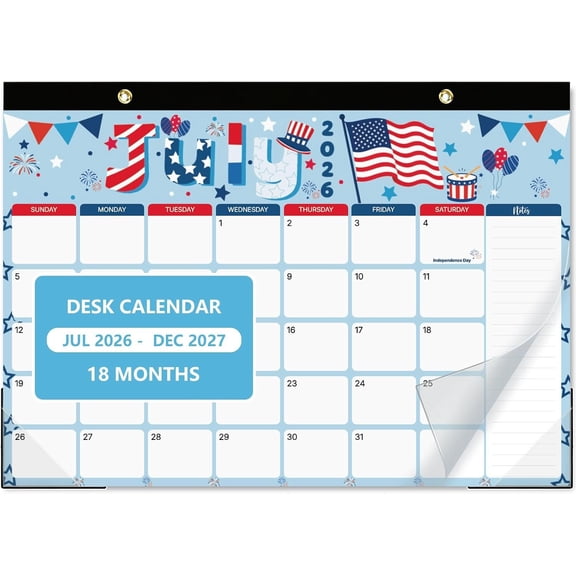 Desk Calendar 2026-2027, 17" x 12", 18 Months (Jul 2026-Dec 2027), Monthly Organizer with Water-Resistant PVC Coverfor & Office, School Organization
