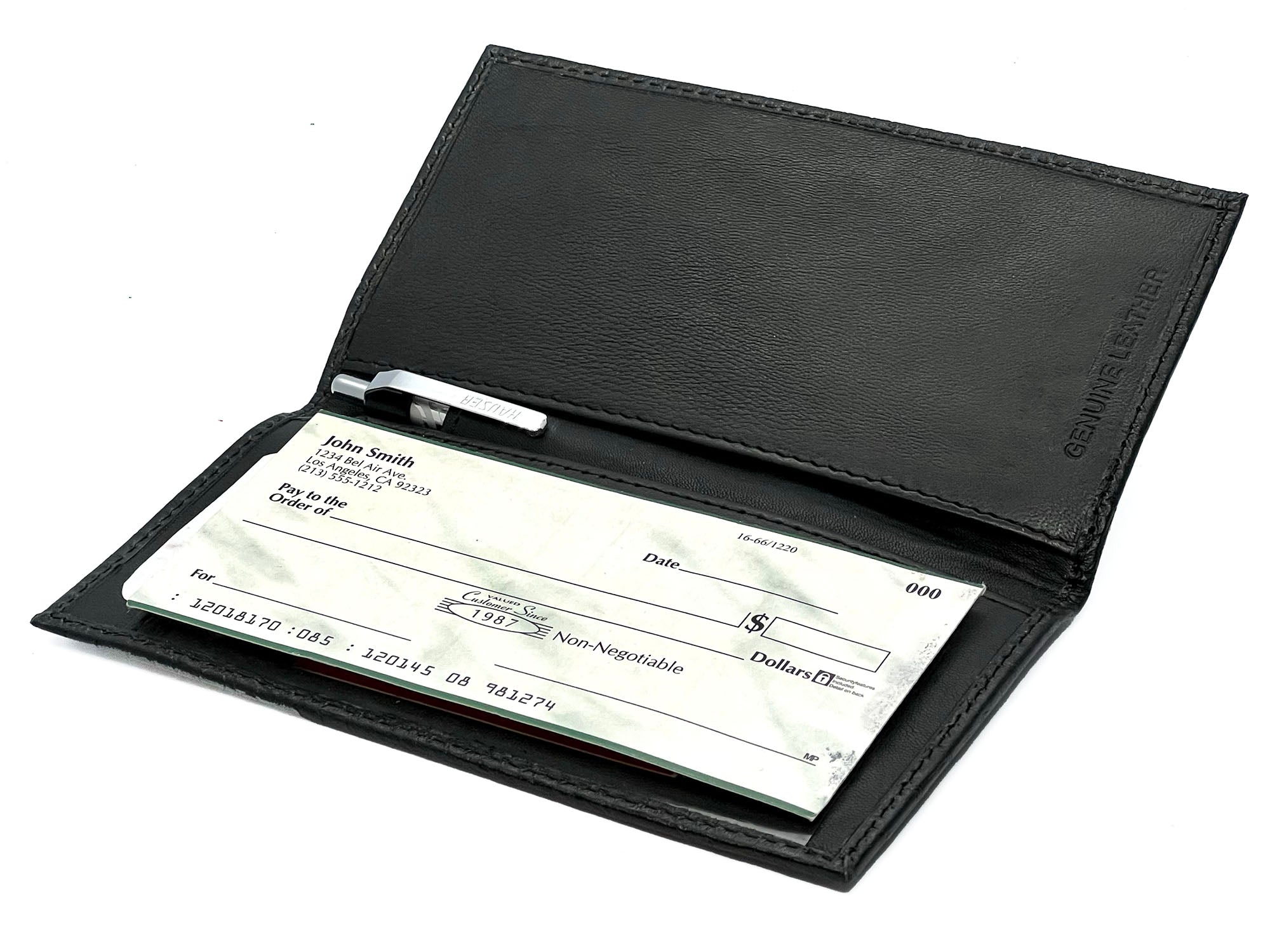 Genuine Leather Standard Plain Checkbook Cover Long Wallet Men Women ...