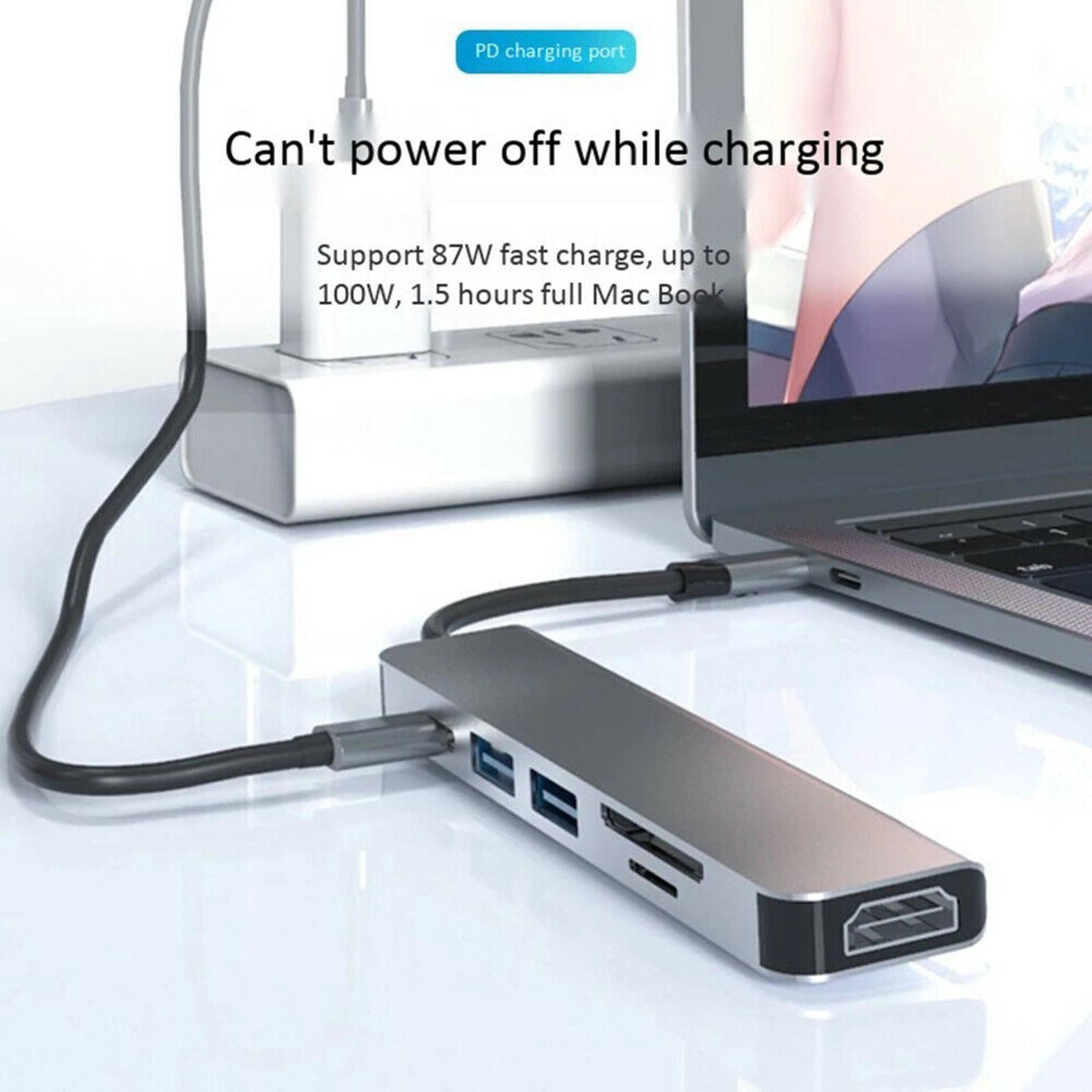 Expand Type C Laptop with 6-in-1 USB Hub 4K, Dual Card Slots, Fast USB Ports, Power Delivery