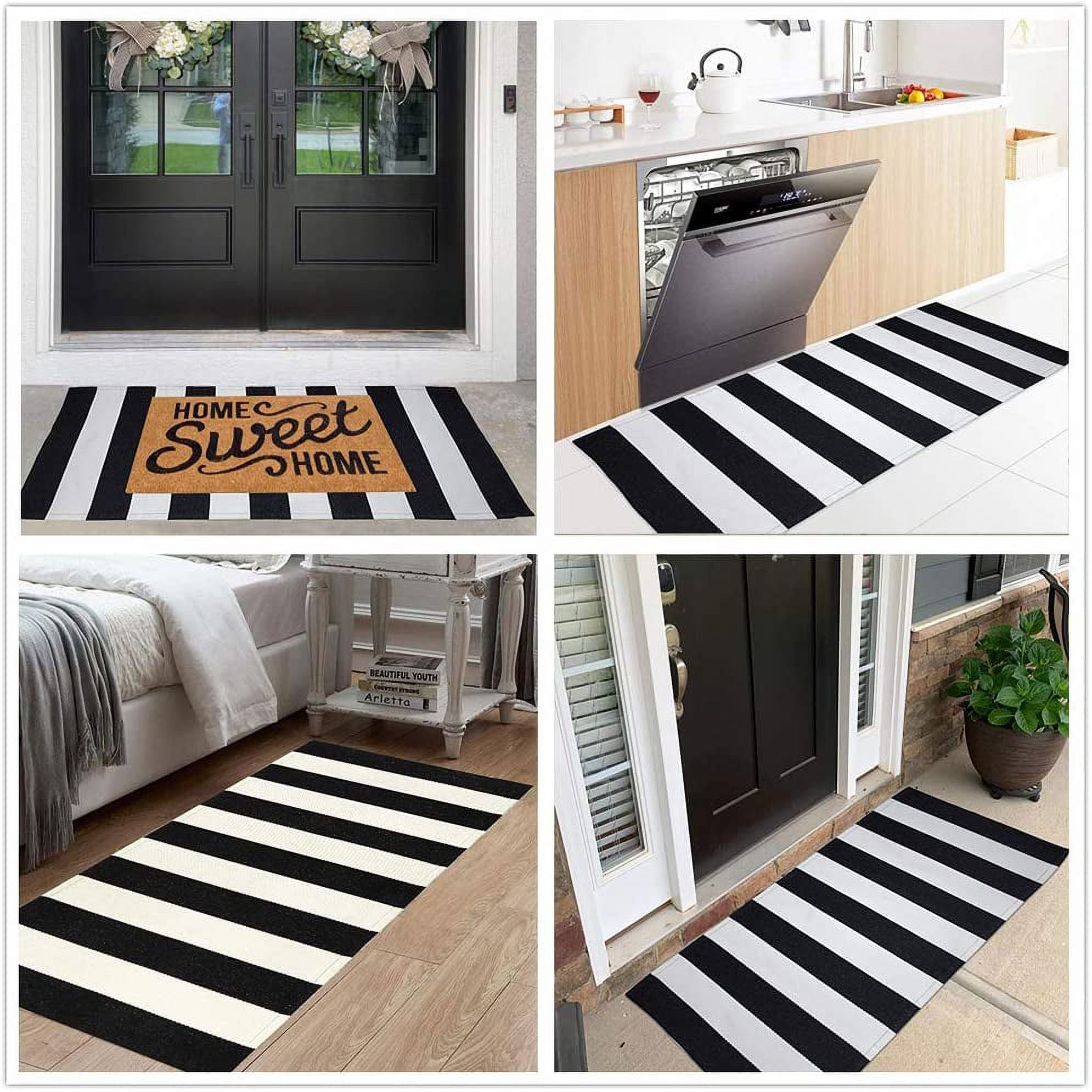  Front Porch Rug 24'' x 51'' Black and White Striped