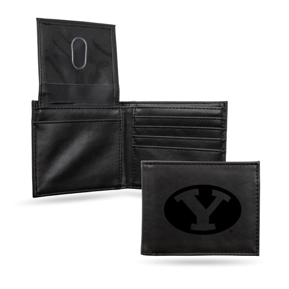 Rico Industries College BYU Black Laser Engraved Bill-fold Wallet - Slim Design - Great Gift