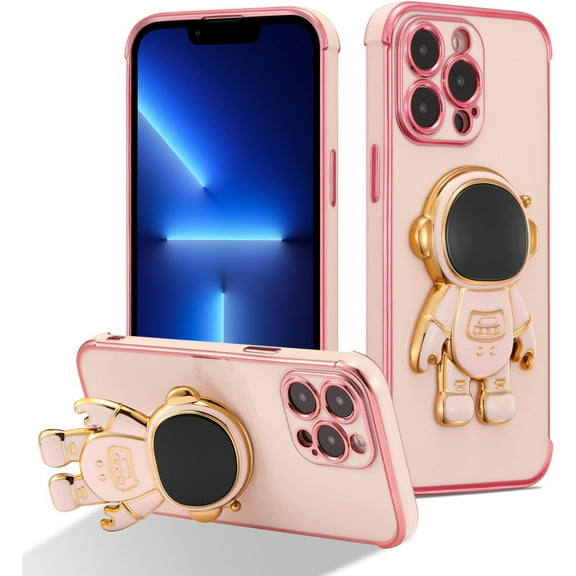 ZUKKASHAN Compatible with iPhone 16 Pro Case with Cute Astronaut Kickstand Design Shockproof Plating Phone Case for iPhone 16 Pro