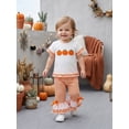 thumbnail image 5 of BemeyourBBs Toddler Baby Girls Halloween Thanksgiving Outfits Infant Baby Girl Summer Fall Clothes Cute Pumpkin Embroidery Ruffled Short Sleeve T Shirt Tops and Flared Pants Set, 5 of 9