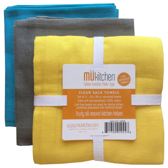 MUkitchen Flour Sack Towel, 24 by 36-Inches, Set of 3, Wharf