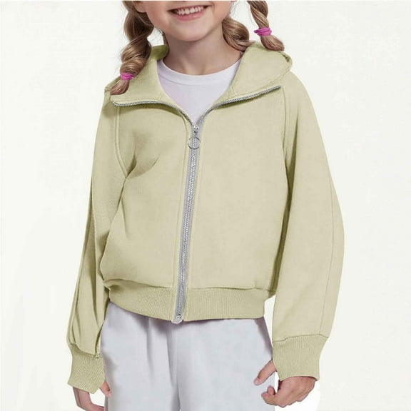Girls Jacket Girls Zip Up Cropped Hoodies Long Sleeve Casual Sweatshirts Jacket With Pockets Thumb Hole 4-12 Years Fall Jacket Athletic Tops Cute Tops for Girls