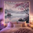 thumbnail image 2 of Misty Mountain Lake with Cherry Blossom Tree, Dreamy Japanese Inspired for Nature Lovers, Tranquil Scenery Wall Art Housewarming Gift, Tapestry Wall Hanging for Bedroom and Living Room, 2 of 7