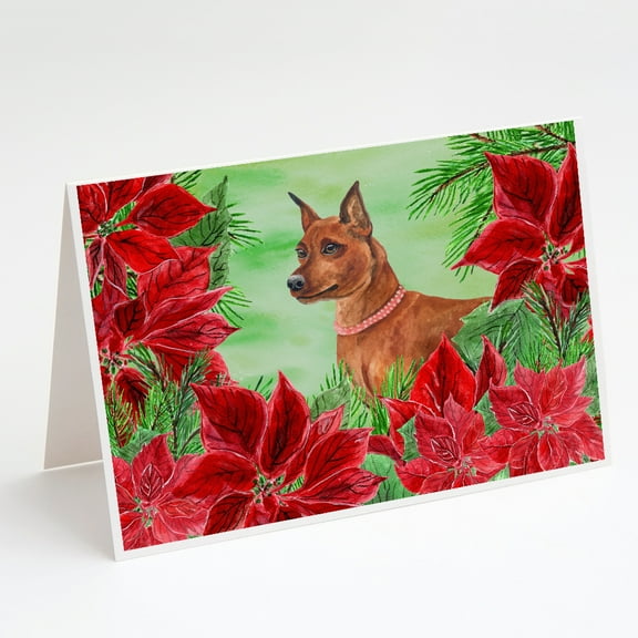 Miniature Pinscher Poinsettas Greeting Cards and Envelopes Pack of 8