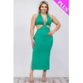 thumbnail image 2 of Curvy Halter Neck Double Tie Back Cut-out Split Thigh Midi Dress, 2 of 9