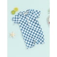 thumbnail image 3 of Suealasg Kids Boys Girl One Piece Swimsuits Short Sleeve Checkerboard Print Jumpsuit Swimwear Toddler Baby Summer Romper Bathing Suit Beachwear 0-4 Years, 3 of 9
