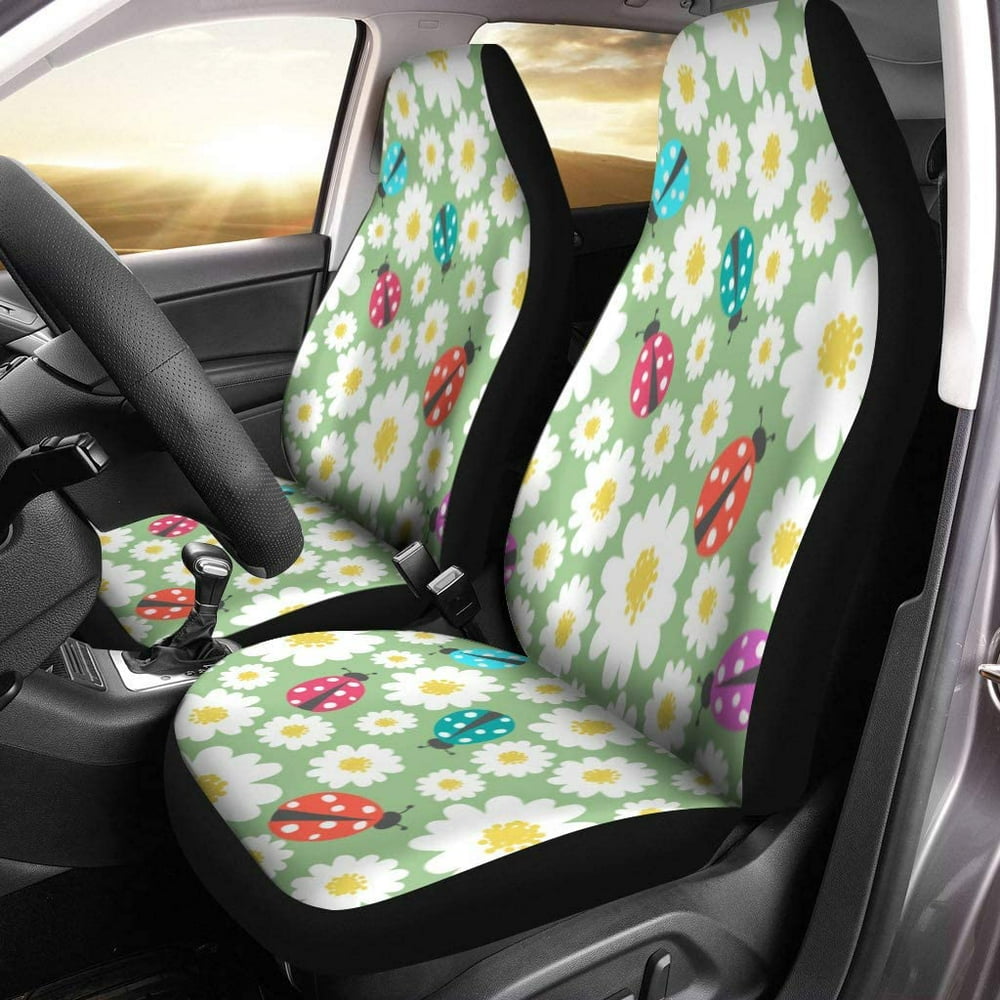 FMSHPON Set of 2 Car Seat Covers Blue Nursery Floral Pattern Ladybug Colorful Abstract Baby